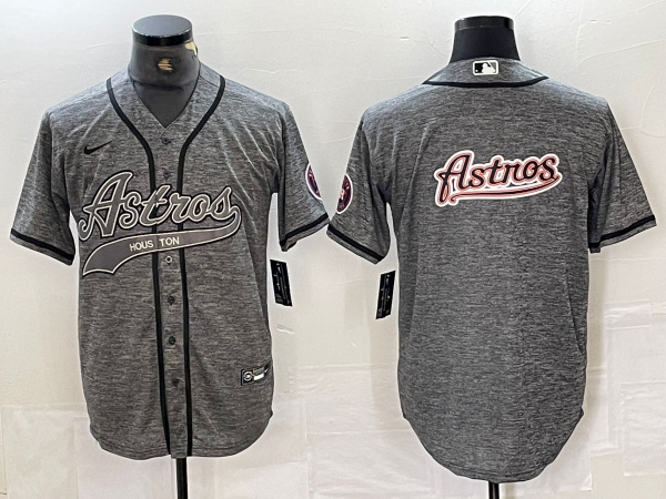 Men's Houston Astros Grey Team Big Logo With Patch Cool Base Stitched Baseball Jersey